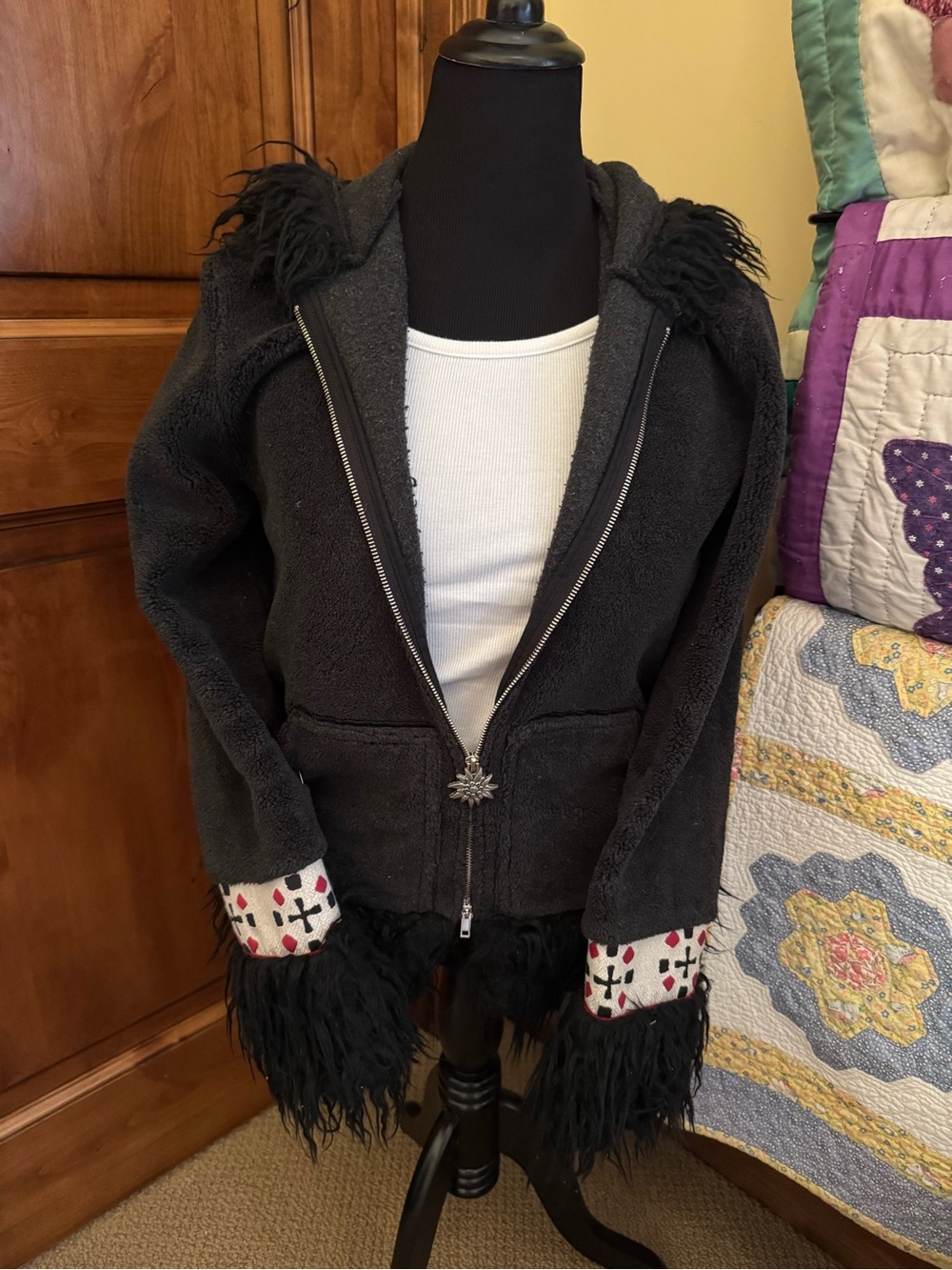 Y2K Hell is for Heroes Black Hooded Faux-Fur Trim Jacket